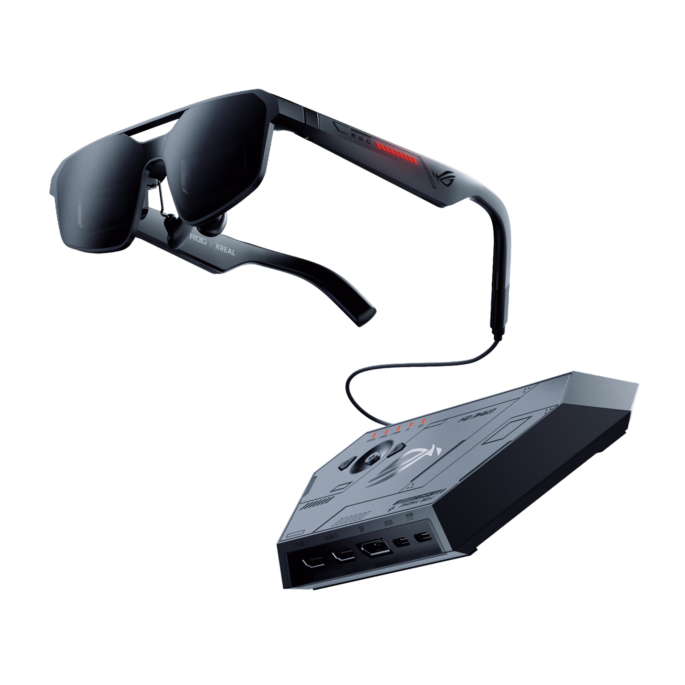 XREAL hardware family. The ROG R1 shown here uses the same lightweight optical platform that powers Project Aura.